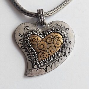 Chicos Silver Tone Heart Pendant Necklace Live Love Laugh Script Accent